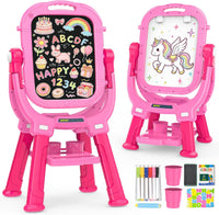 Kids Easel for Toddler Age 3 4 5 Magnetic Double-Sided Drawing Board - Light Pink