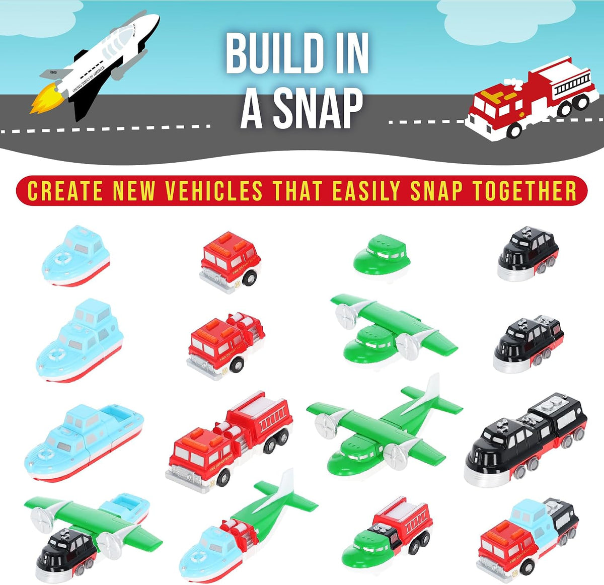 Popular Playthings Micro Mix or Match Vehicles Deluxe 1 magnetic set with 27 pieces - view 2