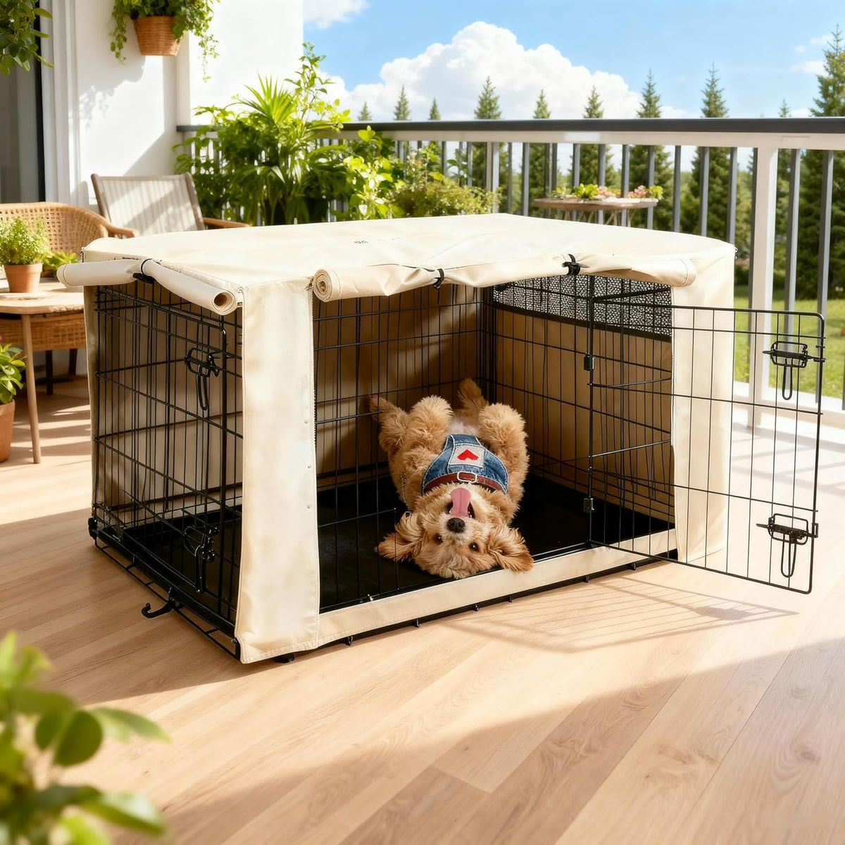 42-Inch Dog Crate Cover with Mesh, Waterproof Kennel Cover - 30.0"L x 19.0"W x 21.0"H / Beige