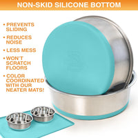 Neater Pet Brands Stainless Steel Dog Bowls with Non-Slip Rubber - 4 Cup (Set of 2) / Teal - image 4