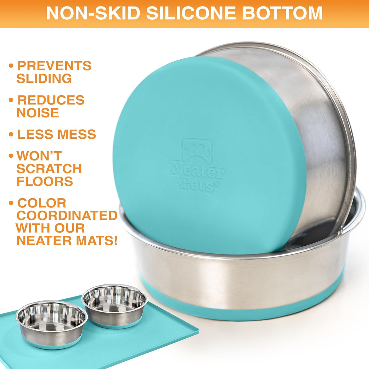 Neater Pet Brands Stainless Steel Dog Bowls with Non-Slip Rubber - 4 Cup (Set of 2) / Teal - image 4