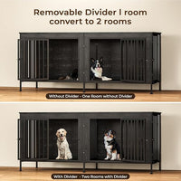 78 Inch Dog Cage Furniture for 2 Large/Medium Dogs with Removable Divider, Extra Large Double Doors Dog Kennel, XXL Thick Wooden Dog cage Furniture, Durable and Sturdy, Dark Grey
