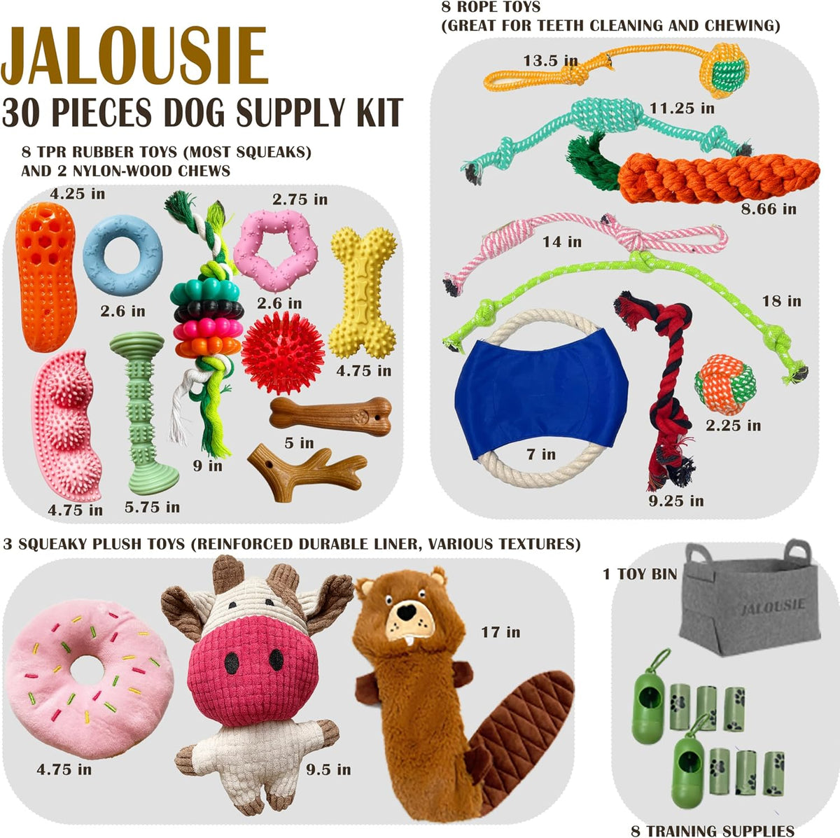Jalousie 12 Pack Plush Animal Dog Toy - 30 PCs Gift Basket - image 2