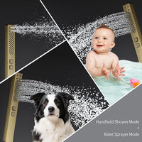 10" Square Rainfall Bathtub and Shower Trim Systems with Rotating Handheld Sprayer, Foldable Tub Spout, Wall-Mounted, Solid Brass Valve with Shampoo Platform- Brushed Gold (Square, Brushed Gold)