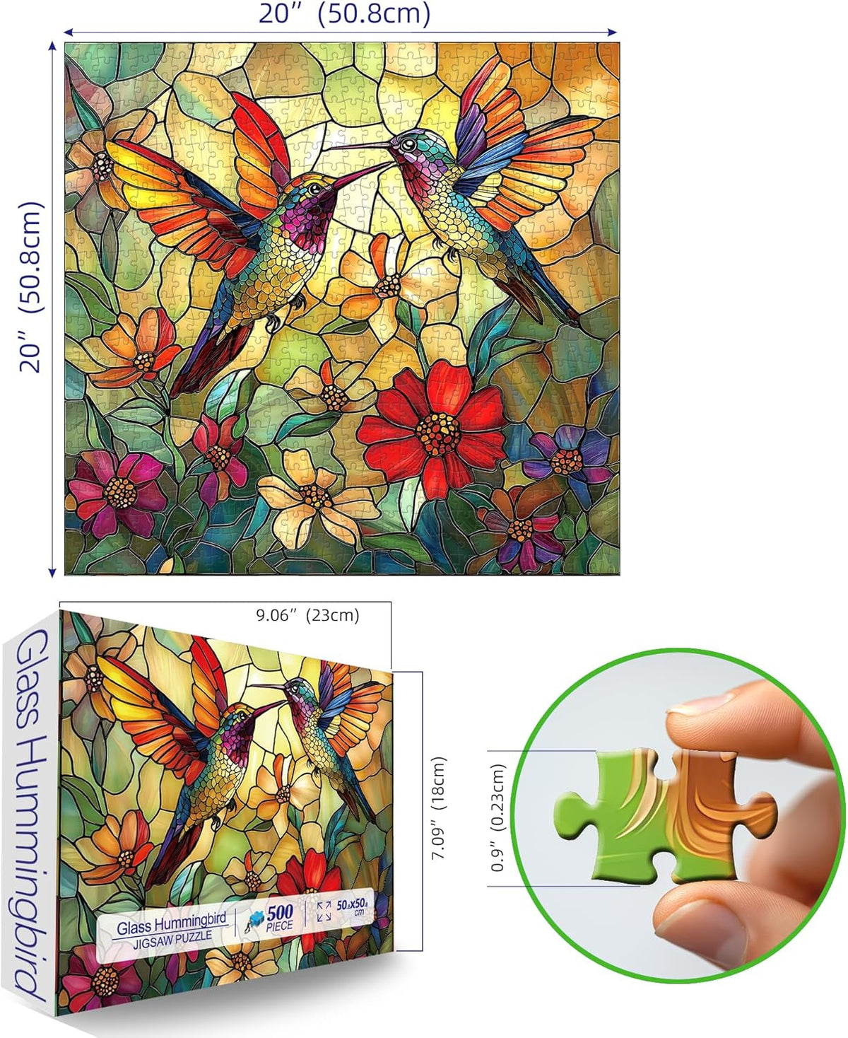Vintage Paint Hummingbird Flower 500 Piece Puzzles for Adults - Yellow-500 Piece-vintage Hummingbird Floral / 20" X 20" - image 2