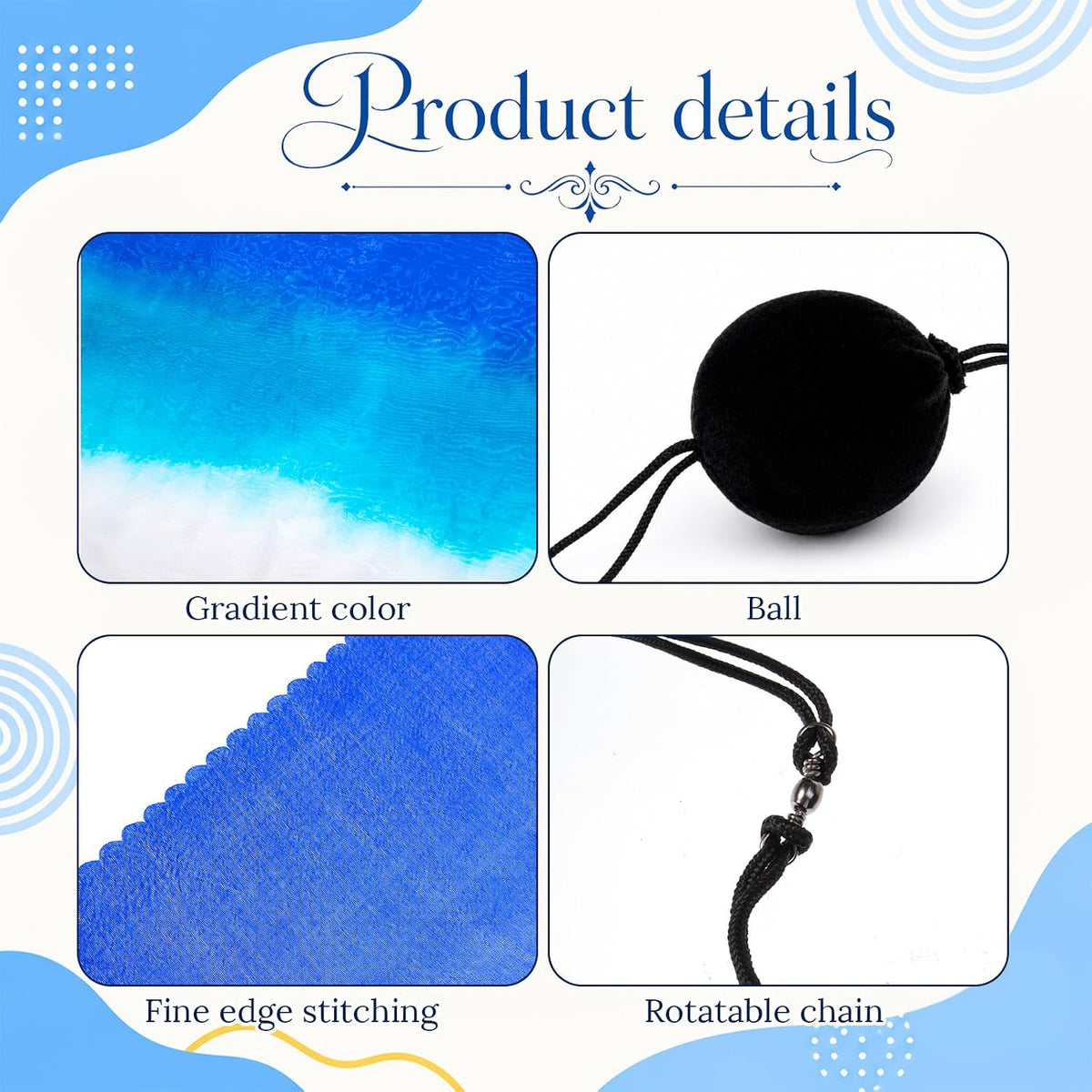Jenaai silk veil poi set of 4 with black balls and adjustable chains in bright colors - view 17