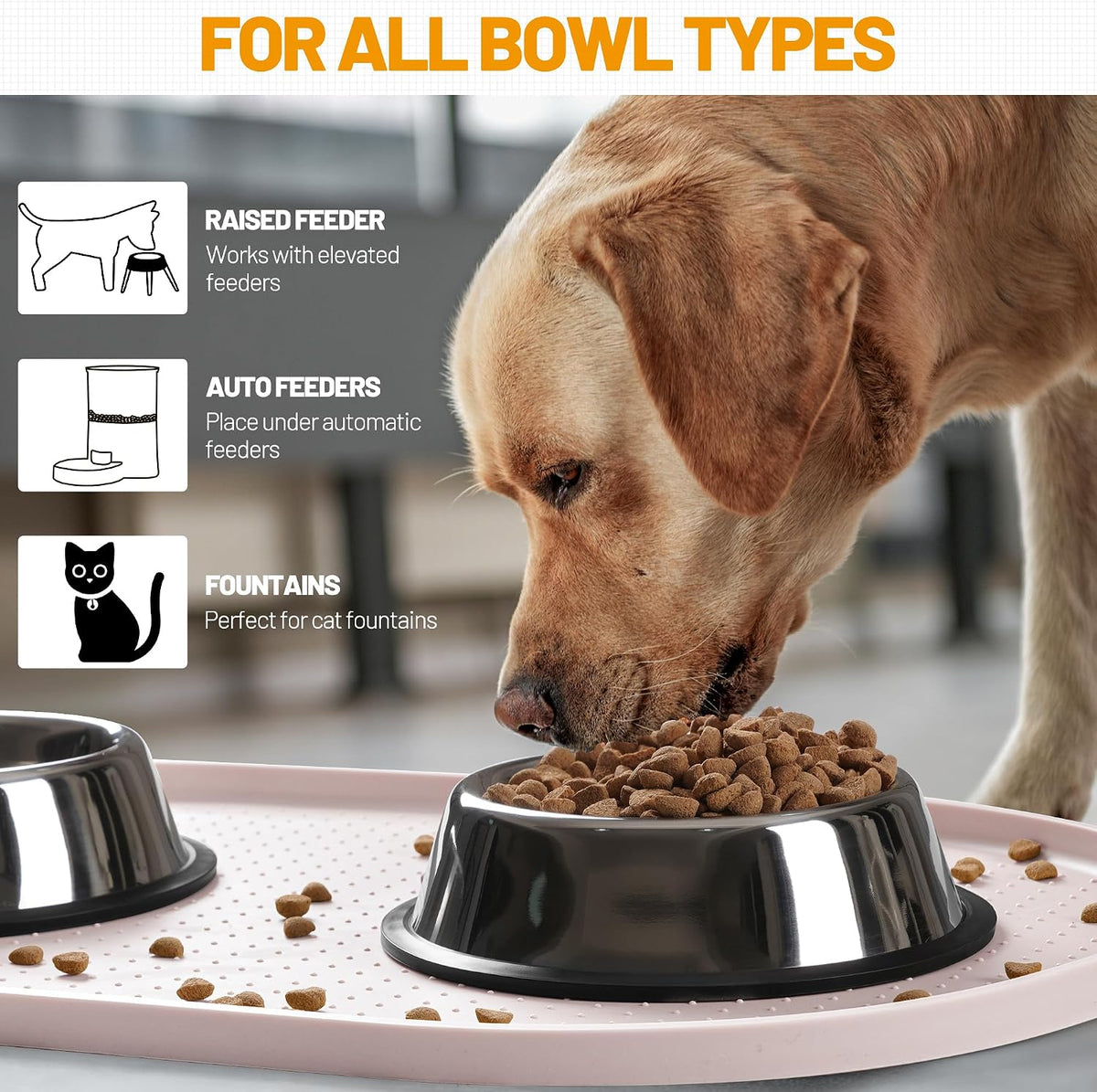 Hubulk 100% Waterproof Silicone Pet Feeding Mat with Raised Edge - White Sand / 19"L x 12"W - image 3