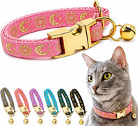 Cat Collar with Bell for Kittens & Cats, Moon & Stars Design – Essentials for Cats - Coral Pink Collar / X-Small (Pack of 1)