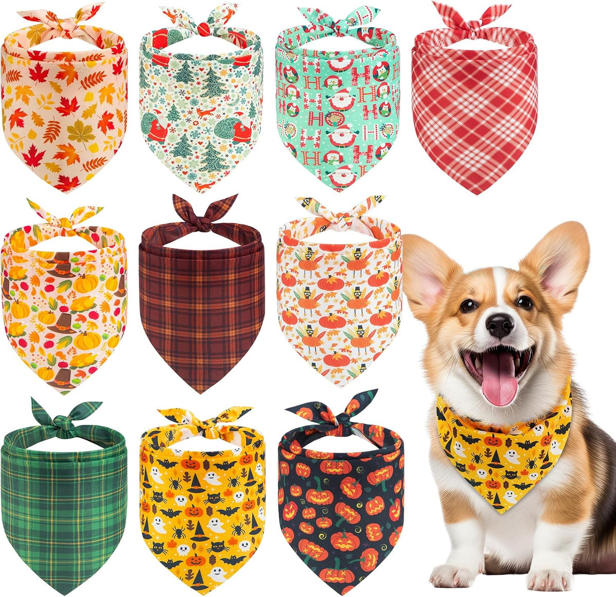 PAWCHIE Holiday Dog Bandanas 10 Packs - Holiday Style 2(10 Pcs)