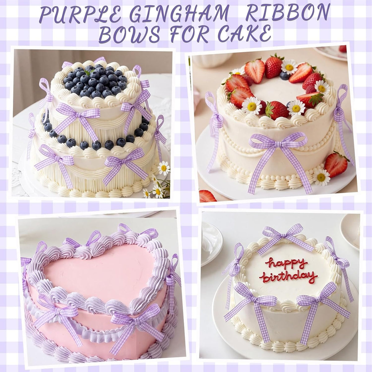 30 Pack Bow Cake Toppers Black Ribbon Bows for Cake Halloween Party - Purple Gingham - image 2