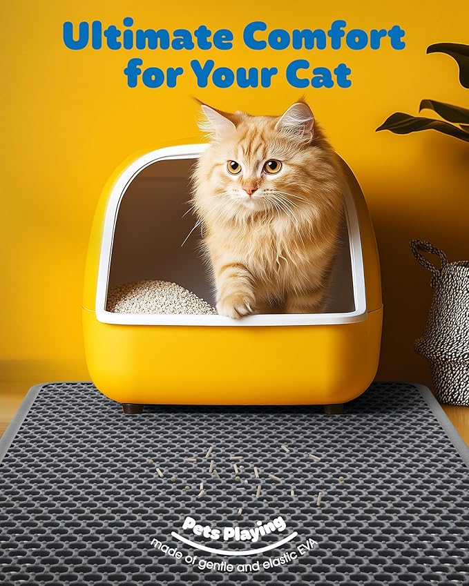 Cat Litter Mat - 23.2'' x 14.6'' Small Litter Trapping Mat, Easy to Clean Litter Box Mat, Waterproof, Urine-Proof, Non-Slip Kitty Litter Mats for Floor, Grey