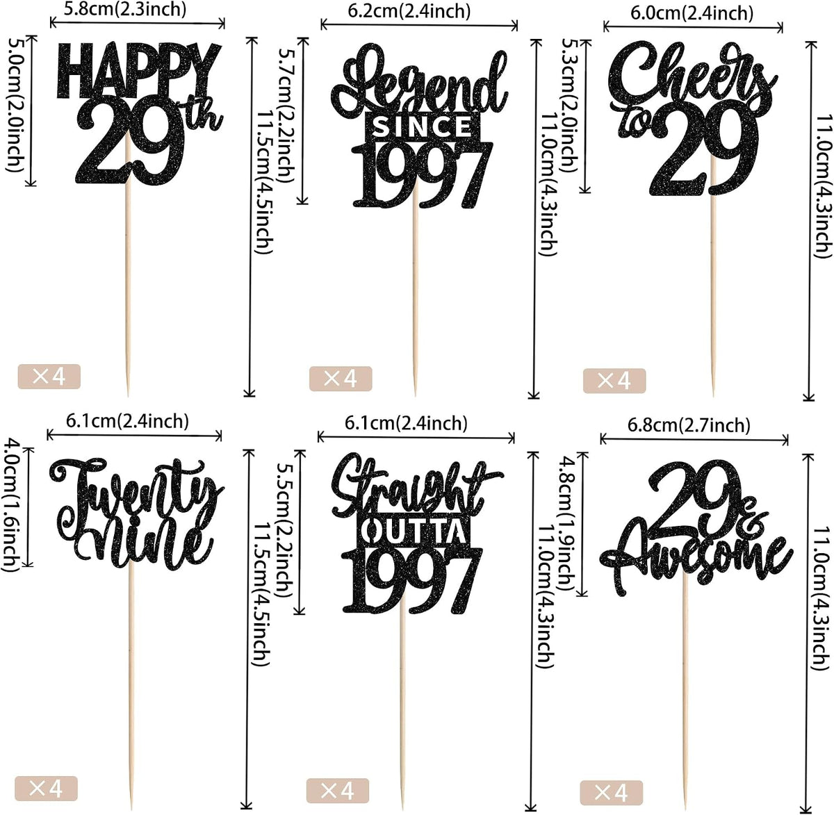24PCS Black Happy 50th Birthday Cupcake Toppers Fifty Straight Outta - Black / 29th - image 2