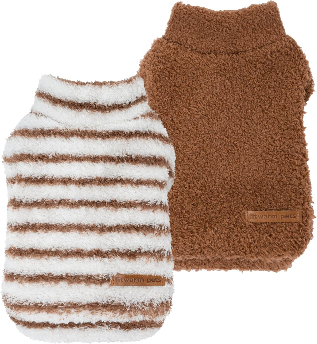 Fitwarm 2 Pack Striped Fleece Dog Sweater - X-Small / Brown-White