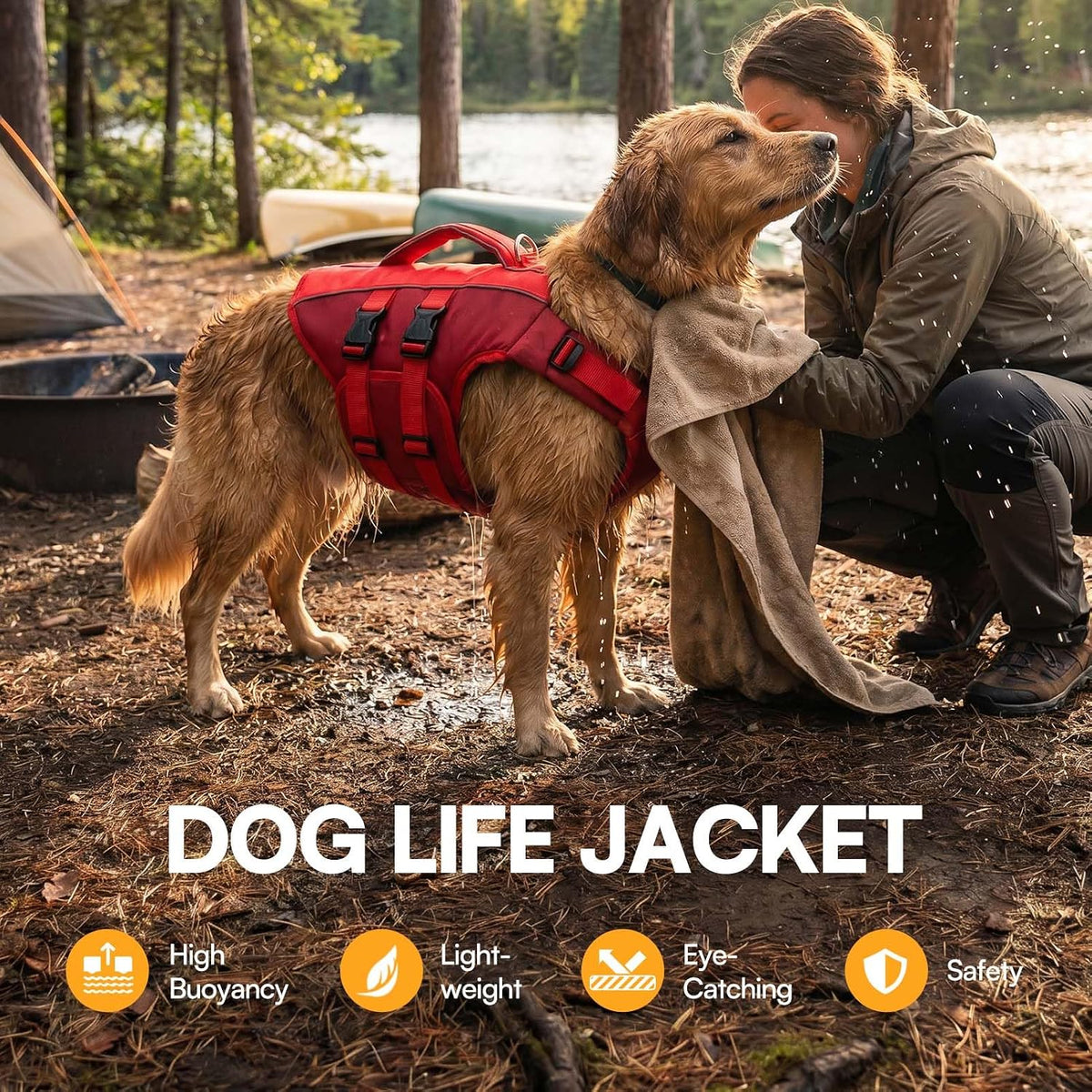 Dog Life Jacket Medium,Ripstop Dog Flotation Vest for Medium Dogs – Essentials for Dogs - Medium / Red - image 2