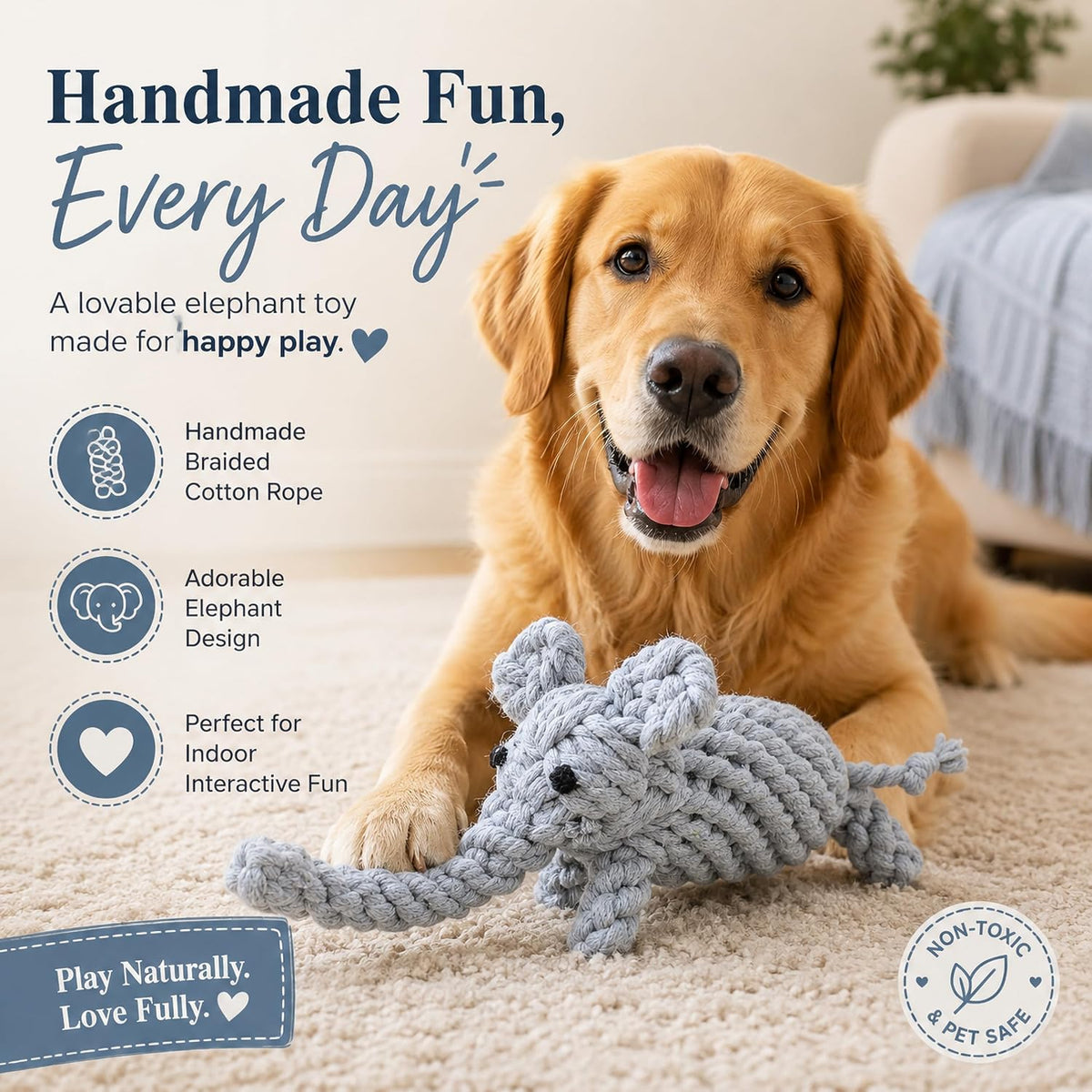 Dog Rope Toys, Puppy Teething Chew Toys for Small and Medium Dogs, 2 Pack – Essentials for Dogs - Grey Elephant - image 2
