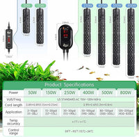 AQQA Fish Tank Heater,Aquarium Heater 50W 150W 250W 400W 500W 800W for 3-220 Gal,Set Temperature 59℉-93℉ Temperature Accuracy,Out of Water or High Temperature Automatic Power Off (800W to 120-220 gal)