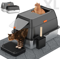 Lobeve extra large stainless steel litter box with lid, top or front entry