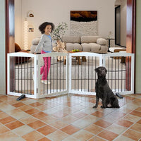 ZJSF Freestanding Panel Dog Gate for Indoor, Doorways,Stairs, or Hallways,Foldable Wooden White Pet Gates for House,Pet Gate for Dogs,Dog Fence, Puppy Gate,Support Feet Included,24 "Height-4 Panels