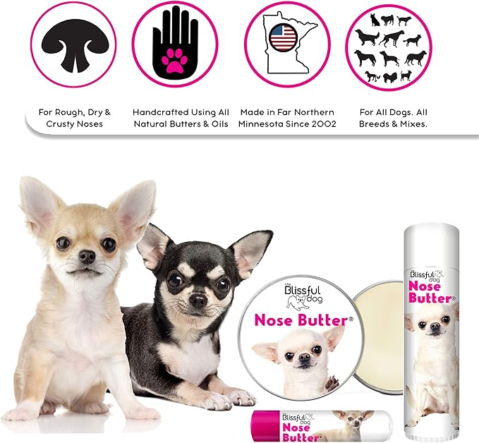 The Blissful Dog Smooth Coat Chihuahua Nose Butter for Dry, Cracked Skin, Lick-Safe Dog Nose Balm with Moisturizing Shea Butter, Almond, Olive, and Essential Oils, Pet Supplies, Uncented, 0.15 oz.