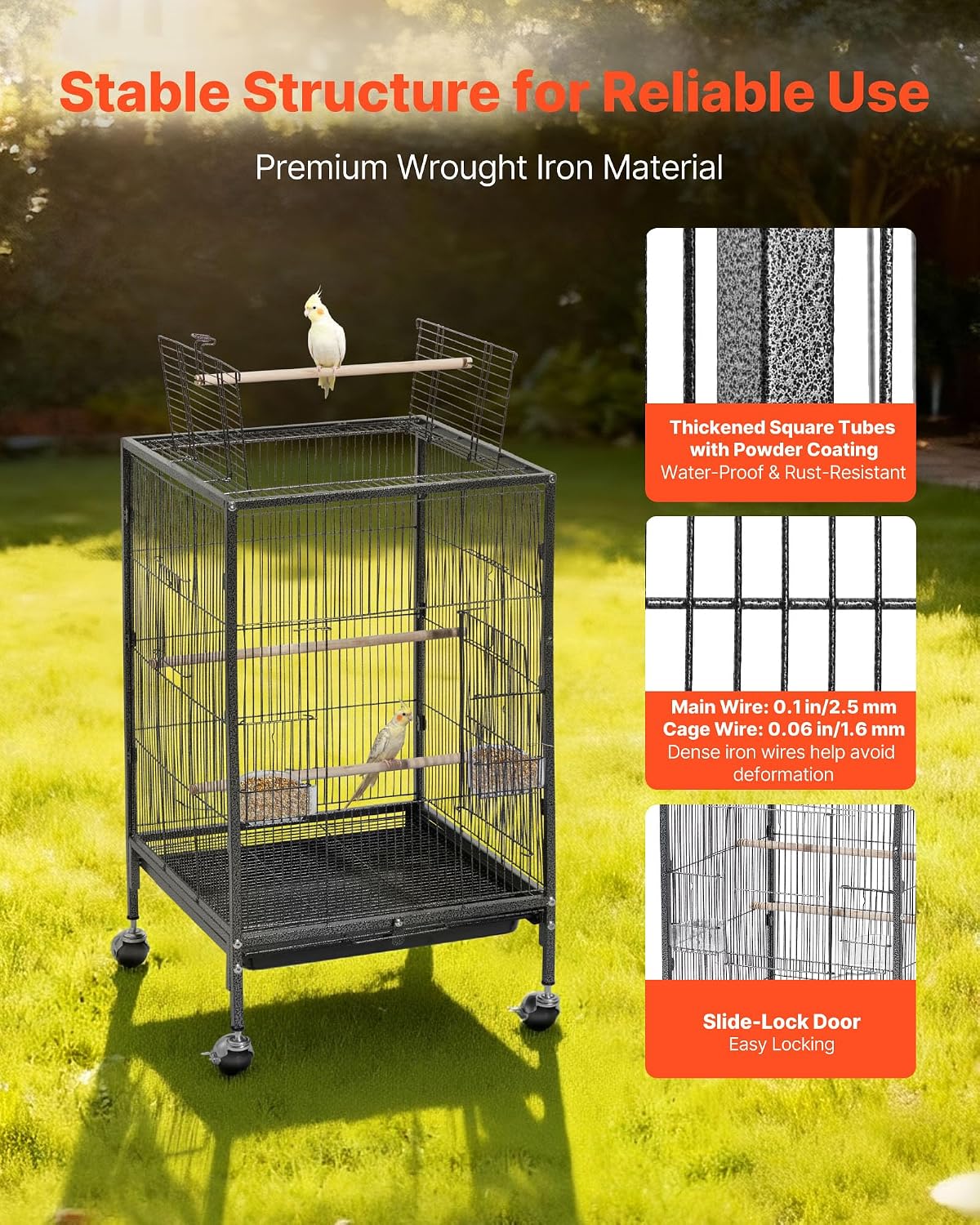 VEVOR Bird Cage, Flat Top - Black / 18.0"L x 18.0"W x 30.0"H - image 3