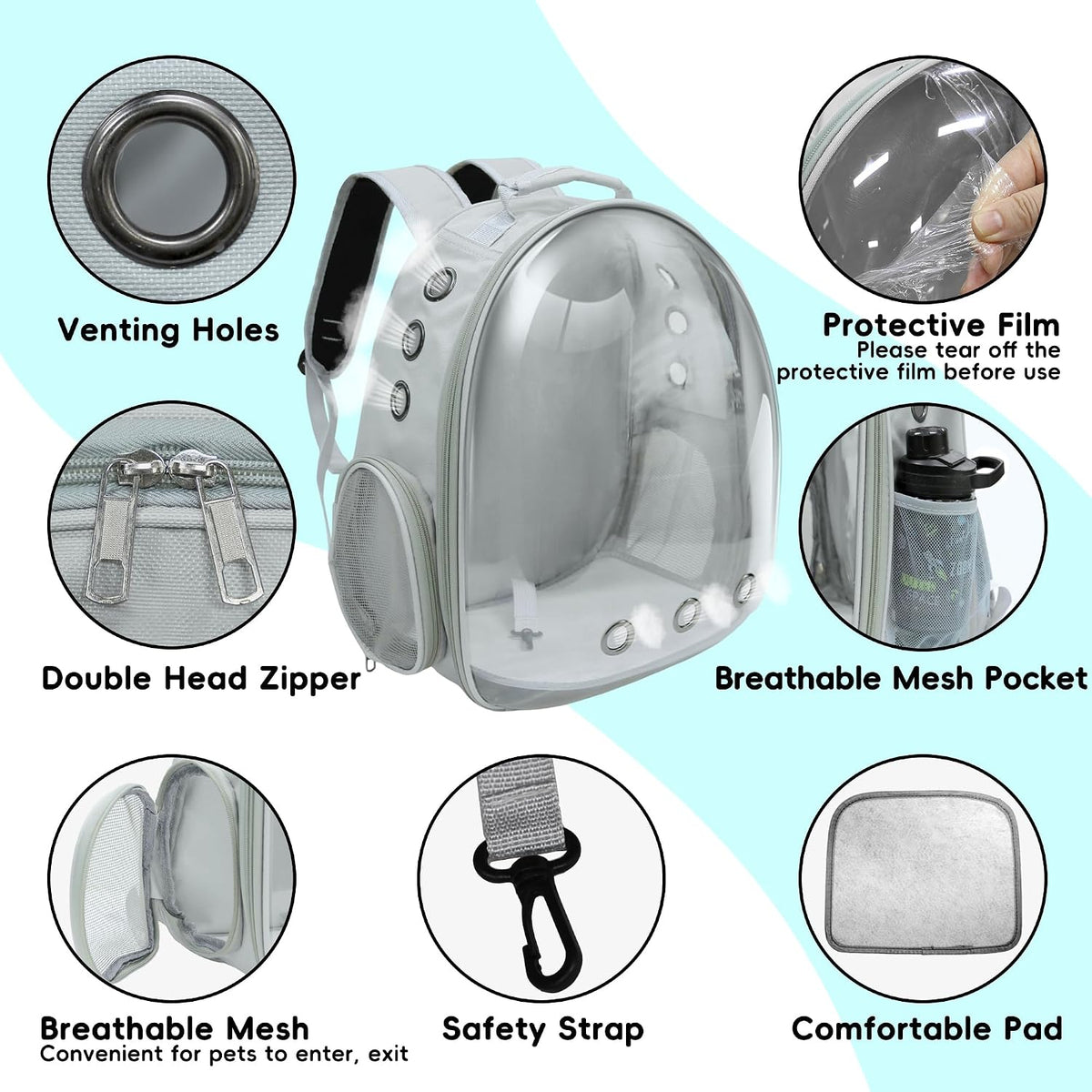 Cat Backpack, Airline Approved Bubble Carrying Bag for Small Medium Dogs Cats, Space Capsule Pet - Grey - image 4