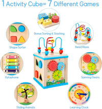 WOODMAM Wooden 7-in-1 Activity Cube - Blue - image 2
