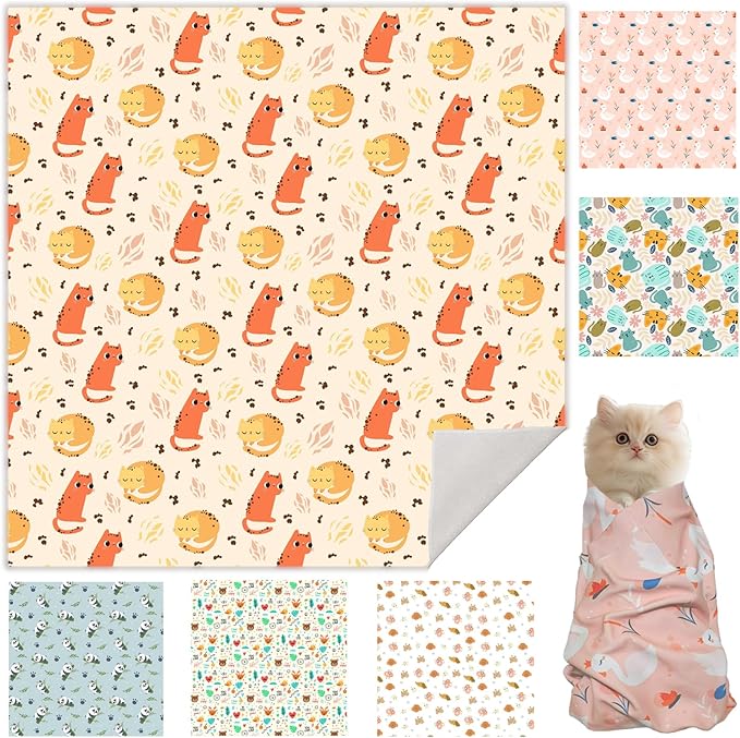 27.6" Cat Grooming Wrap, Cat Wrap for Cutting Nails, Self-Adherent Fabric Wrap for Cats, Cat Burrito Wrap Anti-Scratch, Anti-Escape, Multifunctional Swaddle Wrap Pet Tool (Orange Kitten, X Large)