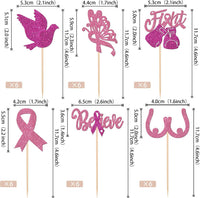 24 PCS Ribbon Breast Cancer Awareness Cupcake Toppers Glitter Pink - Design 3 - image 2