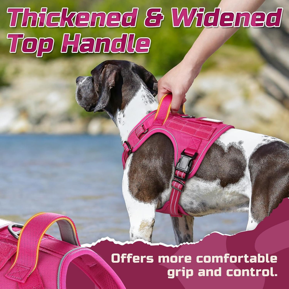 rabbitgoo Tactical Dog Harness for Large - Rose Red / X-Large - image 2