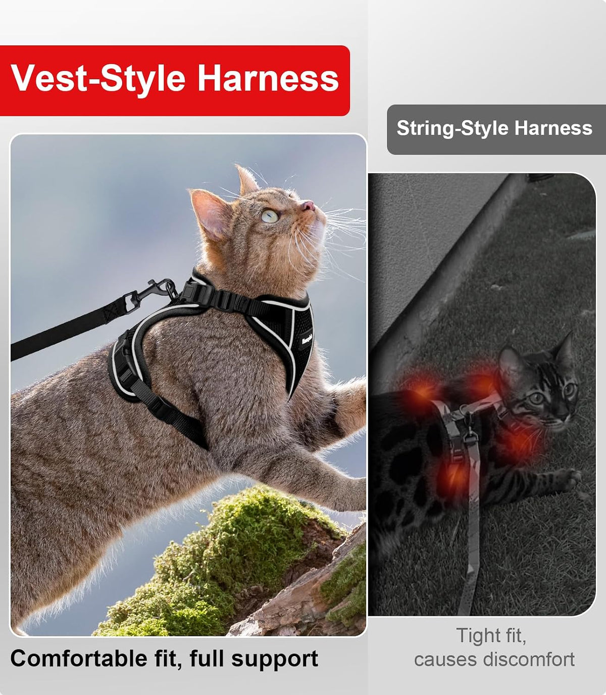 Cat Harness and Leash for Walking Escape Proof Soft Adjustable Cat - Black / S (7-12lb) - image 4