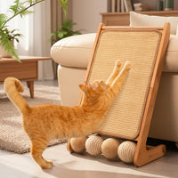 Sisal Cat Scratcher Ramp for Indoor L-Shape Solid Wooden – Essentials for Cats - Large-Fixed