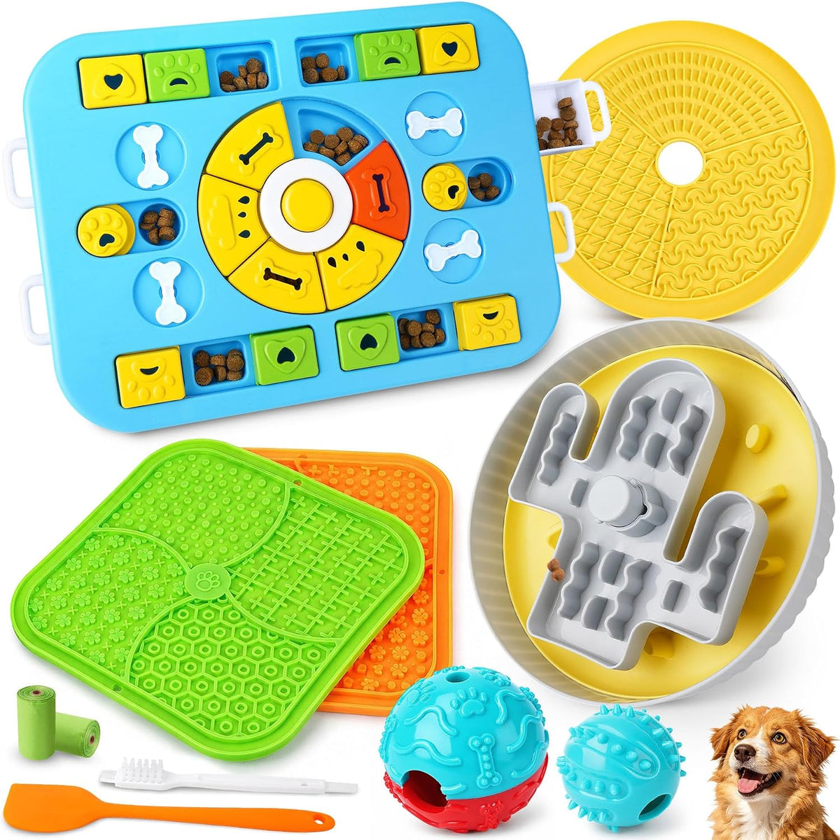 Forfon 9 Pack Dog Enrichment Toy Set with Puzzle Toy & Lick Mats – Essentials for Dogs - Expert Dog Puzzle Toys