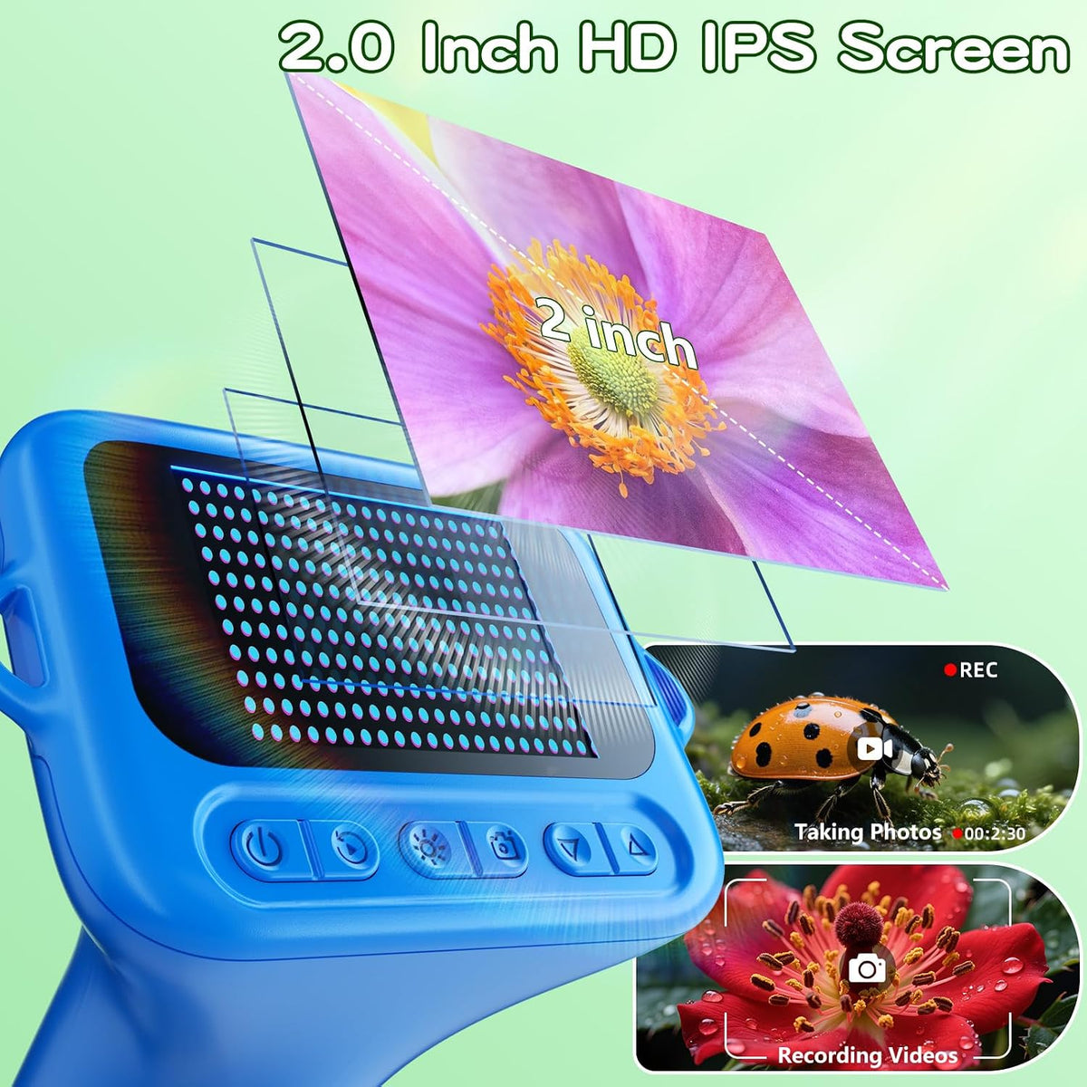 Odatay 1000X Digital Kids Microscope Kit with 12 Slides & 2" Screen - Navy Blue - image 2