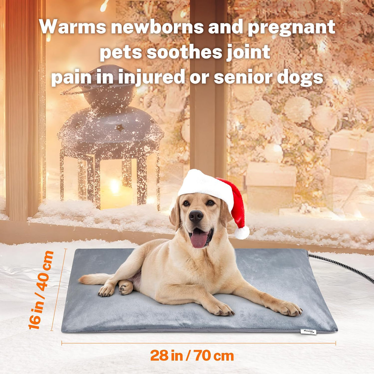 Toozey Heated Dog Bed and Cat Heating Pad, Waterproof Pet Mat - M: 28" x 16" - image 4