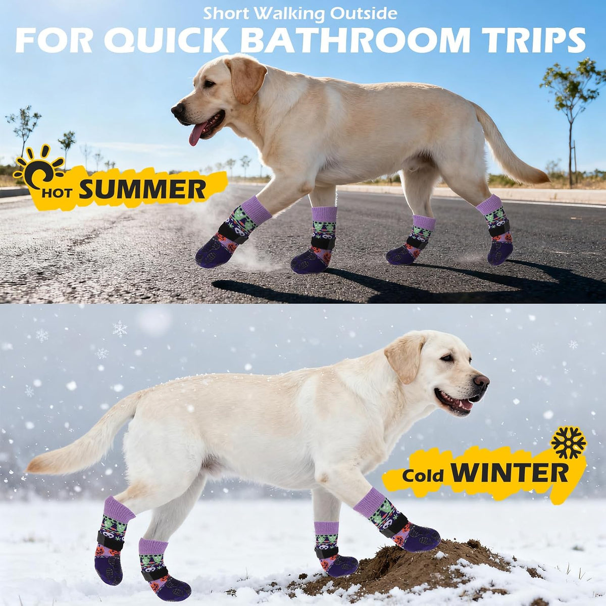 Anti Slip Dog Socks to Prevent Licking Paws with Grippers Black – Essentials for Dogs - Halloween Purple / Small - image 4