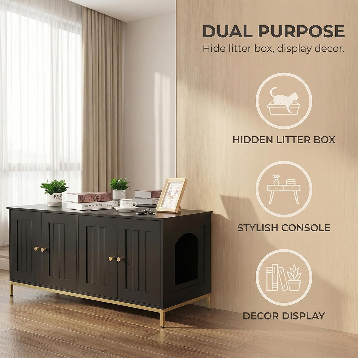 28.3" L Cat Litter Box Enclosure with Metal Frame - 47.2"L / Black - image 3