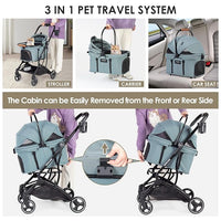 T3 3-in-1 Small Pet Stroller for Dog & Cats, 4 Wheels with Detachable Carrier with Pad, Canopy and Cup Holder (Green)