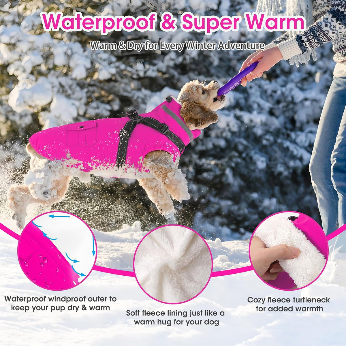 Dogcheer Dog Coat with Harness - Pink / Large(Chest:24.8"Back:16.9" Neck:17.7") - image 3