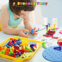 Ggiibro Peg Board Toy set 101Pcs DIY Building Stacking Toys for Kids 3-6 Years Old,STEM Educational Kids Toy for Brain Development,Montessori Sensory Toys,Plastic Lacing String Game