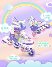 SULIFEEL Rainbow Unicorn Adjustable Kids Inline Skates for Girls Boys – Fun for Kids & Family - B Purple / Medium - Big Kid - image 4