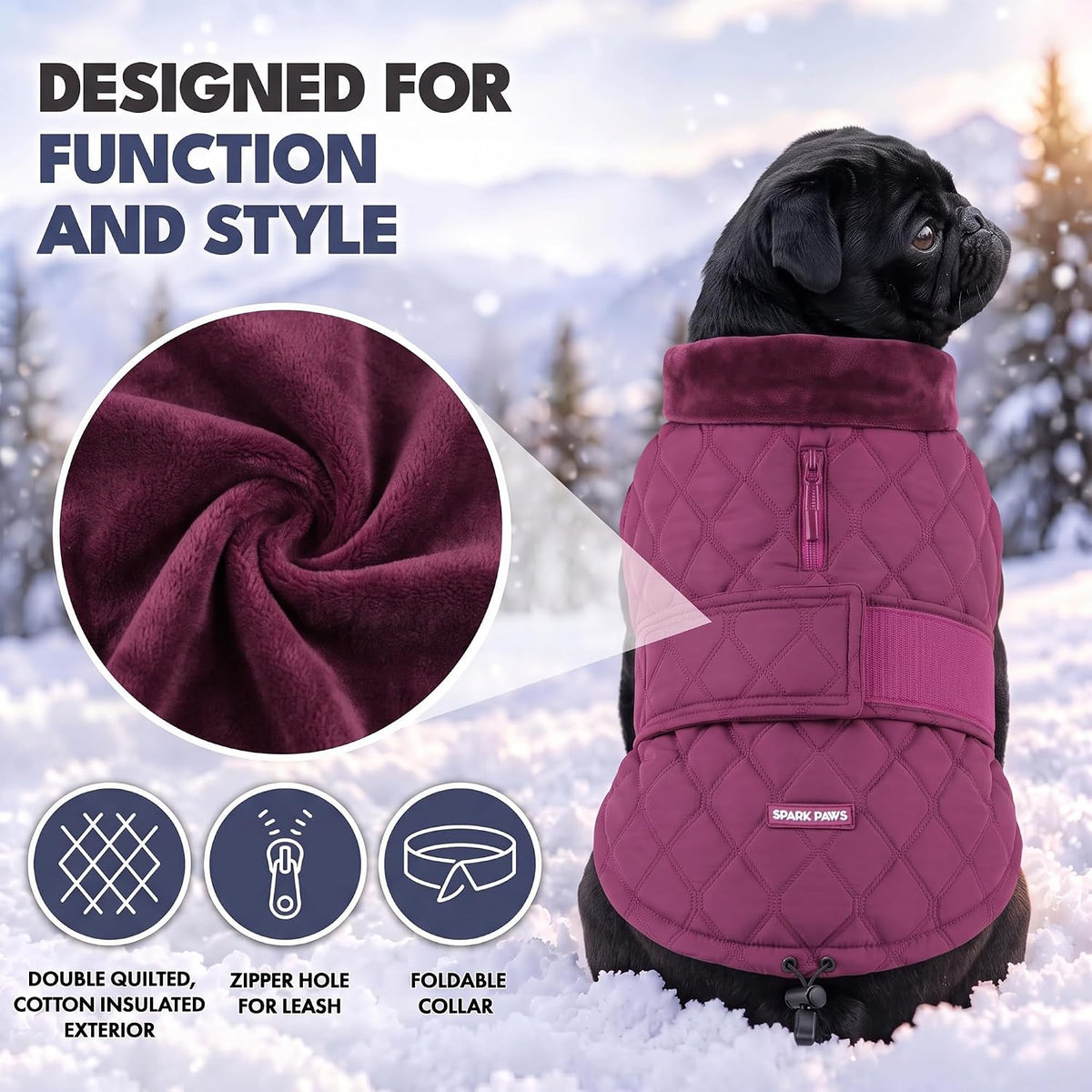 Spark Paws Quilted Dog Winter Coat - Magenta / Large - image 3