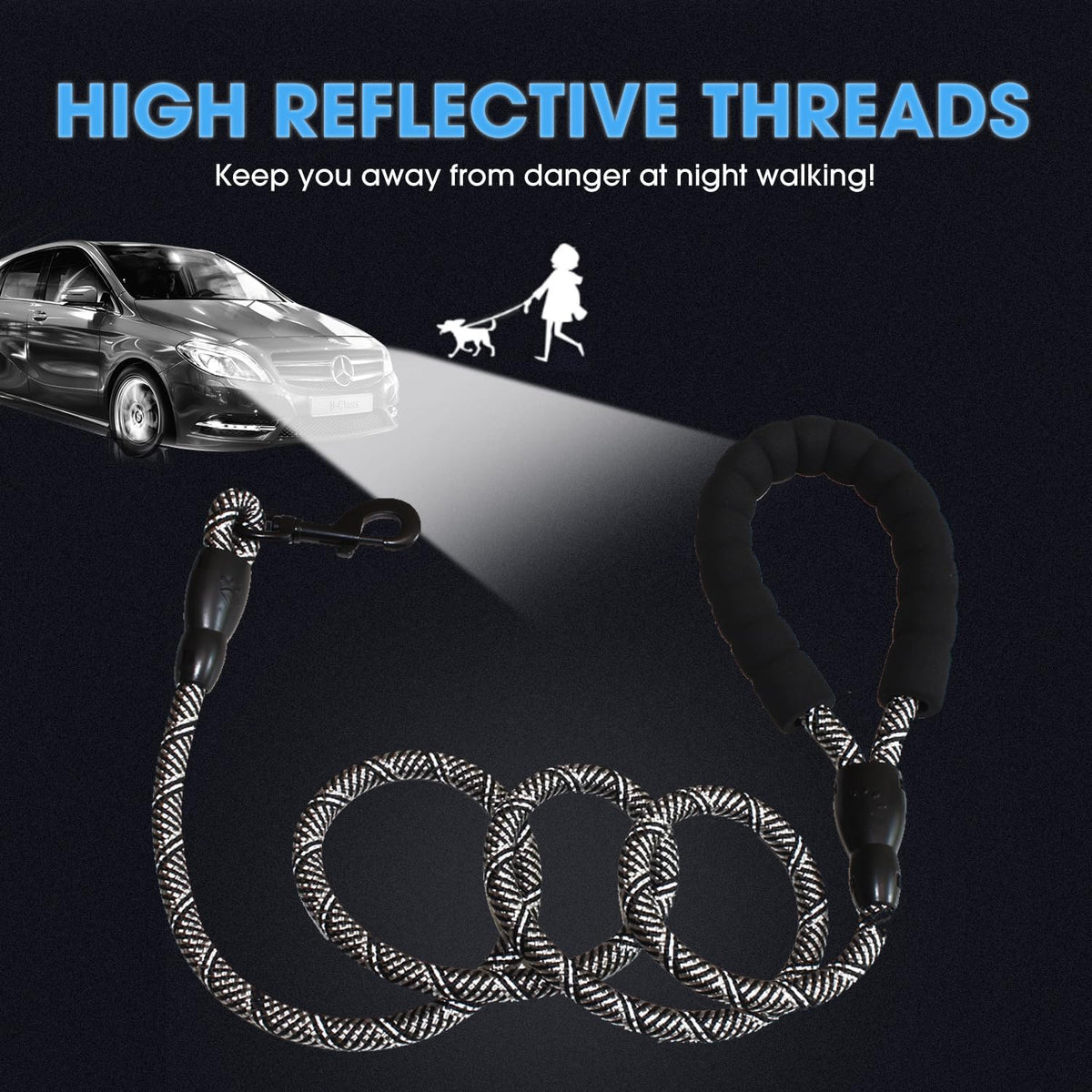 2/4/5/6 FT Dog Leash with Comfortable Padded Handle and Highly - 1/2'' x 5 FT / Black Silver - image 4