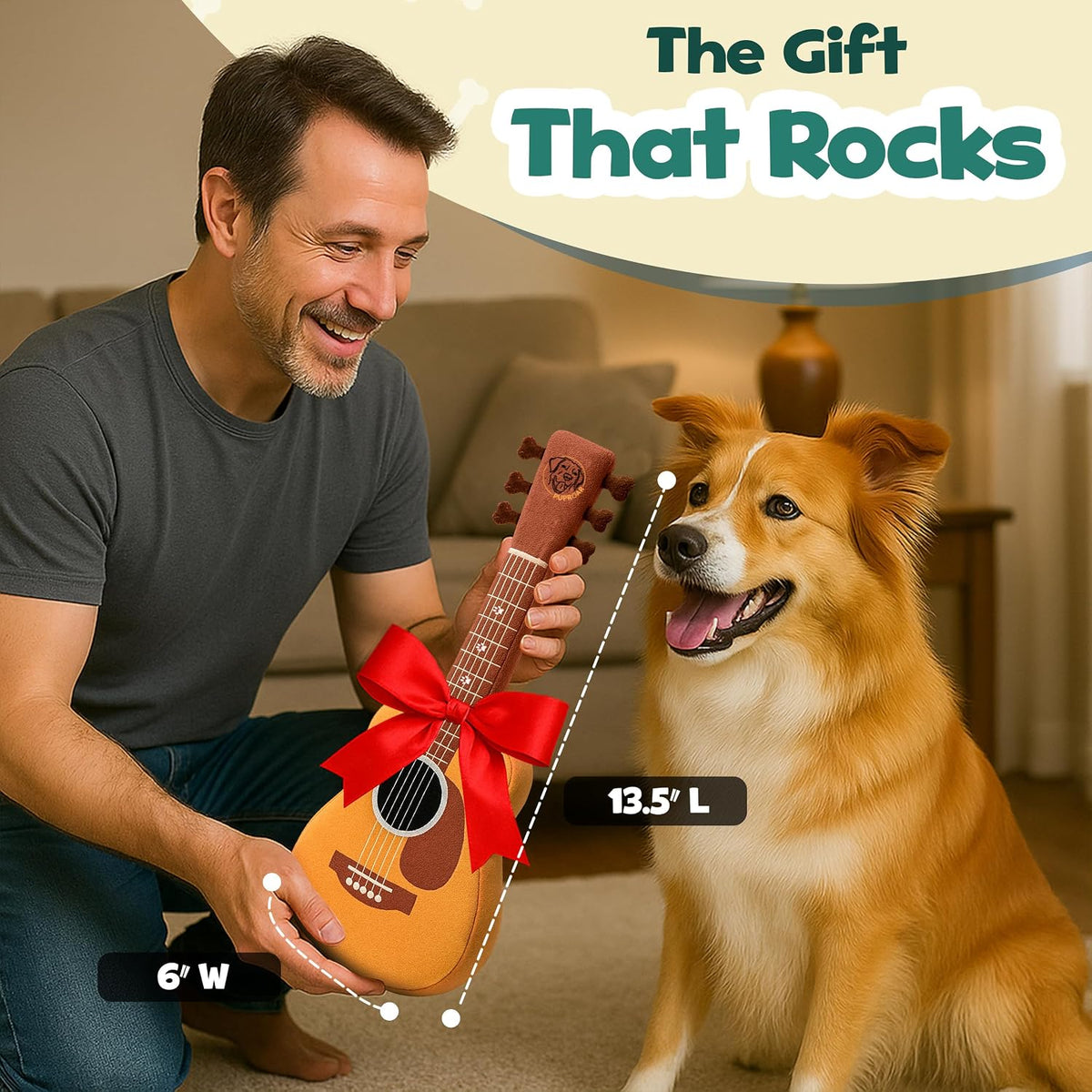 PUPROAR Guitar Dog Toy, Funny Plush Squeaky Puppy Gift - image 4