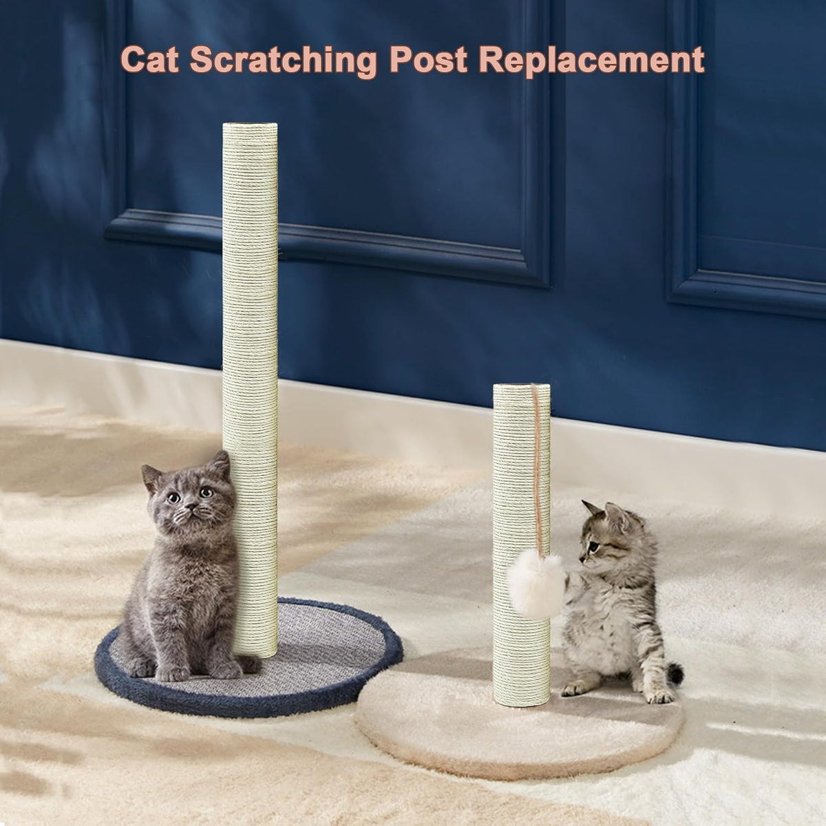 Cat Scratching Post Replacement Pole - M8*2poles / 25 cm / 9.84 in Beige - image 3