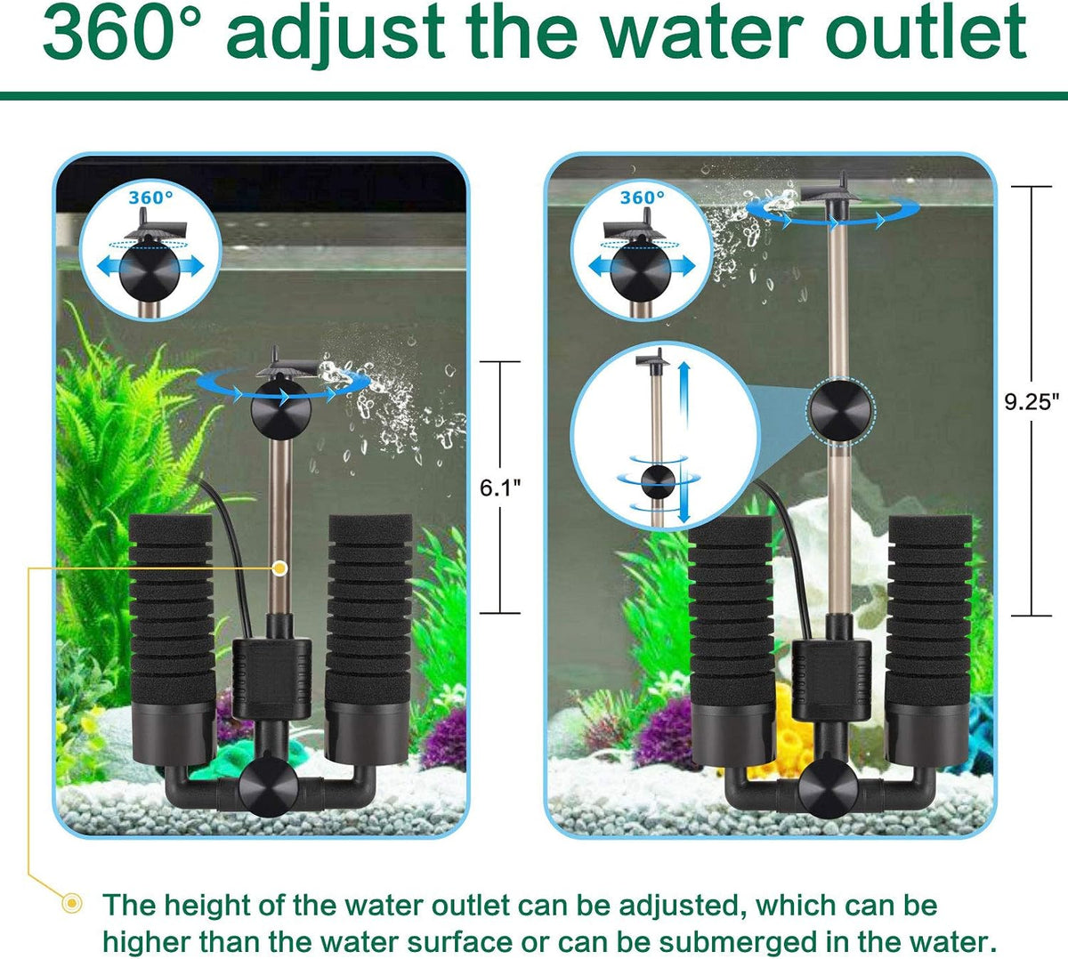 AQQA Electric Sponge Filter for Aquarium, 3W - M（5W for 15-55 gallon) - image 4