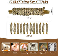 Fhiny 12 PCS Rabbit Chew Sticks, Natural Papaya Wood Seagrass Guinea Pig Chew Toys for Teeth Small Animal Molar Sticks Snacks for Bunny Guinea Pig Chinchilla Ferret Hamster Gerbil Dental Care