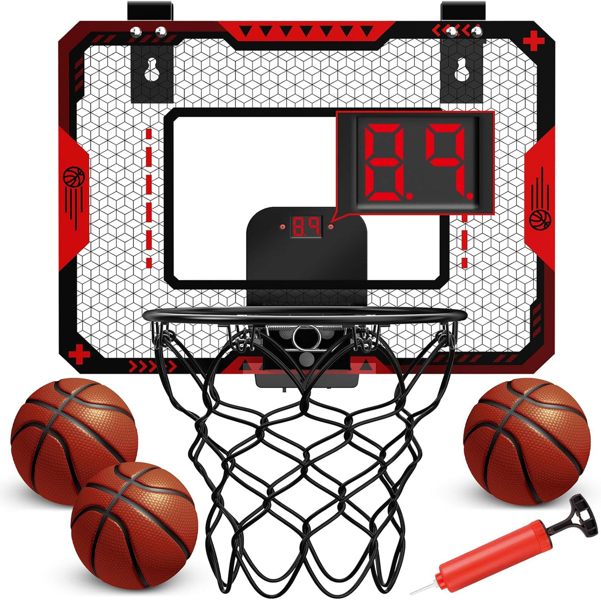 Indoor Basketball Hoop with Electronic Scoreboard & Balls for Kids - Indoor Basketball Hoop-red