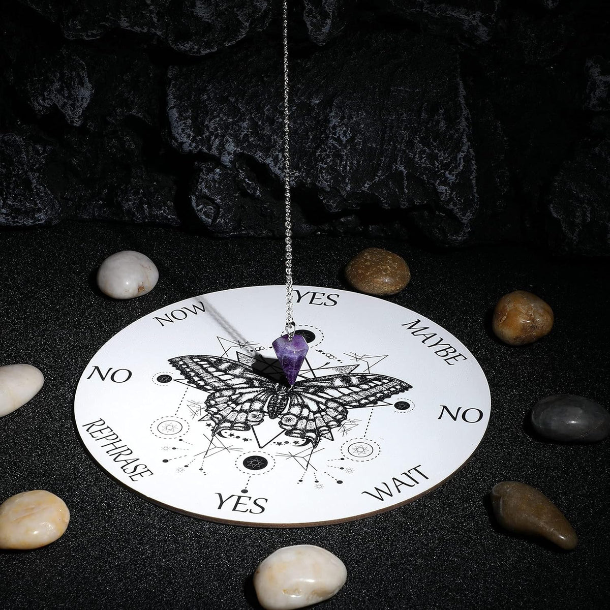 Blulu Pendulum and Board Wooden Dowsing Set Crystal Necklace Wiccan - White - image 4
