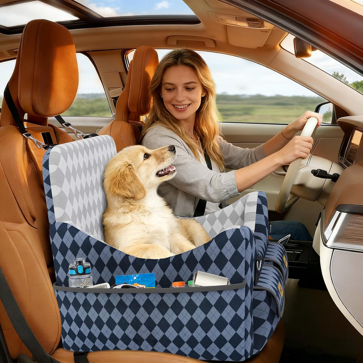 Dog Car Seat for Small/Medium Dogs up to 35lbs - Blue/Grey / Medium - image 4