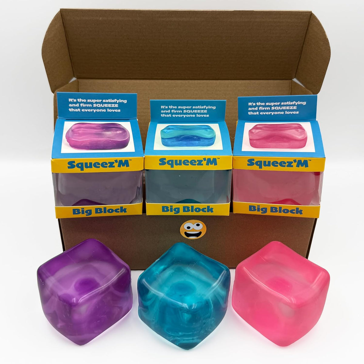 Original BigBlok Premium Stress Cube, Squishy Fidget Toy - Pack of 3 Cubes (Blue-purple-pink)